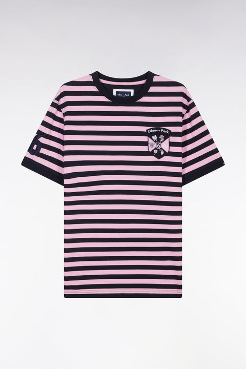 T-shirt Tournoi des 6 Nations en coton rayé marine et rose coupe droite - Image 2