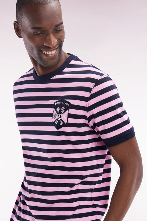 T-shirt Tournoi des 6 Nations en coton rayé marine et rose coupe droite - Image 3