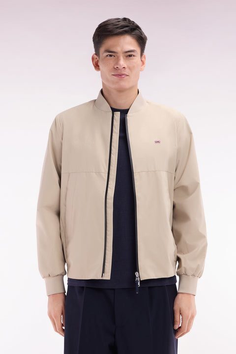 Blouson zippé en nylon Soft Touch à col Teddy beige - Image 1