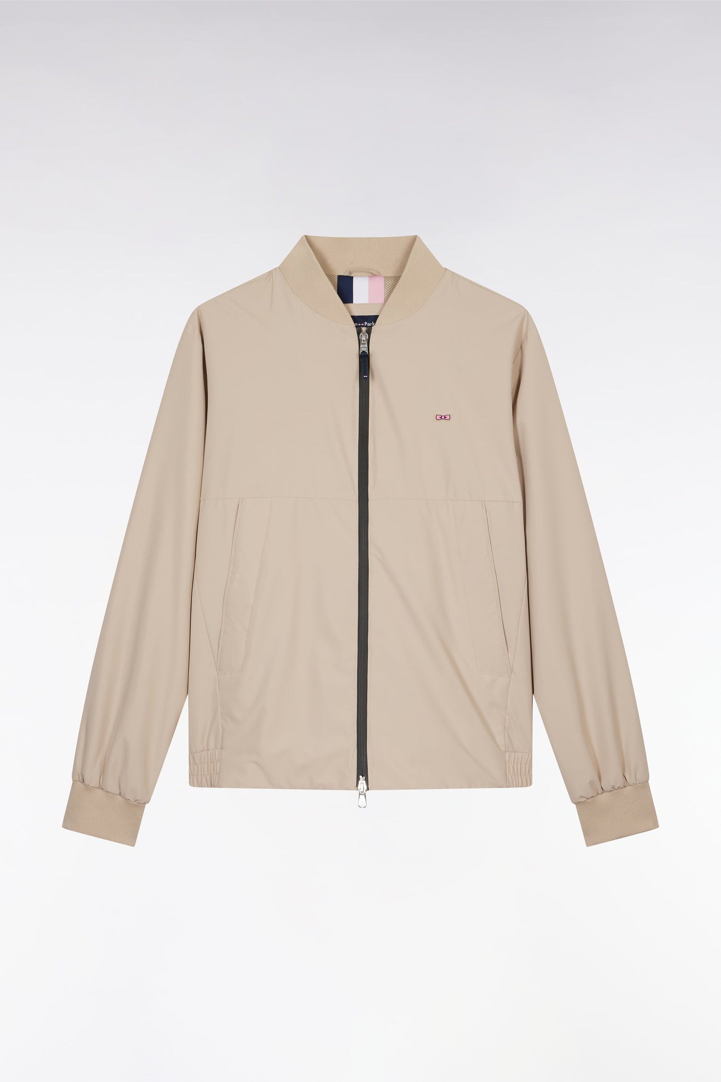Blouson zippé en nylon Soft Touch à col Teddy beige