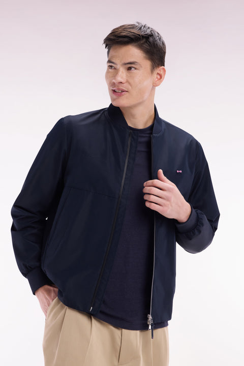 Blouson zippé en nylon Soft Touch à col Teddy marine - Image 3