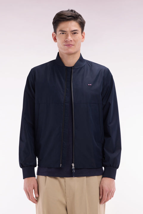 Blouson zippé en nylon Soft Touch à col Teddy marine - Image 1