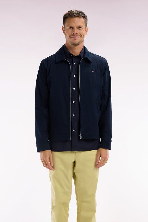 Blouson zippé déperlent en coton stretch marine - Image 1