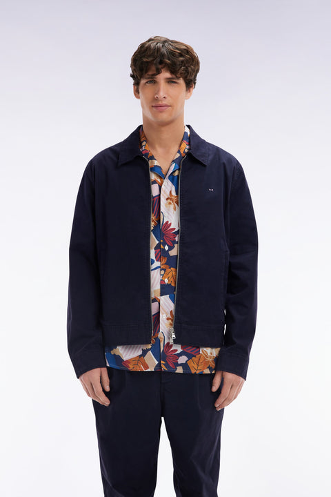 Blouson zippé en gabardine de coton stretch marine - Image 1