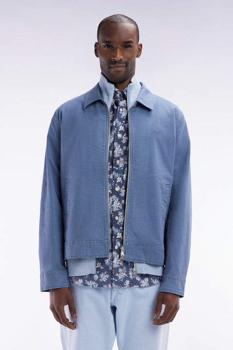 Blouson zippé en gabardine de coton stretch gris - Image 1