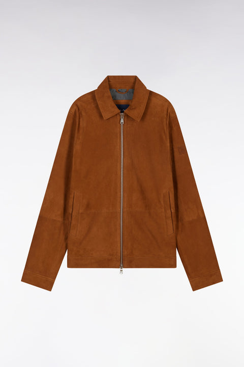 Blouson zippé en cuir suédé marron - Image 2