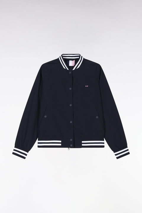 Blouson Teddy zippé marine à bords-côtes rayés - Image 2