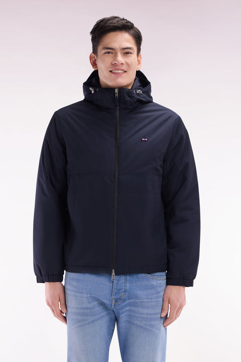 Coupe-vent à capuche en nylon à intérieur matelassé marine - Image 1
