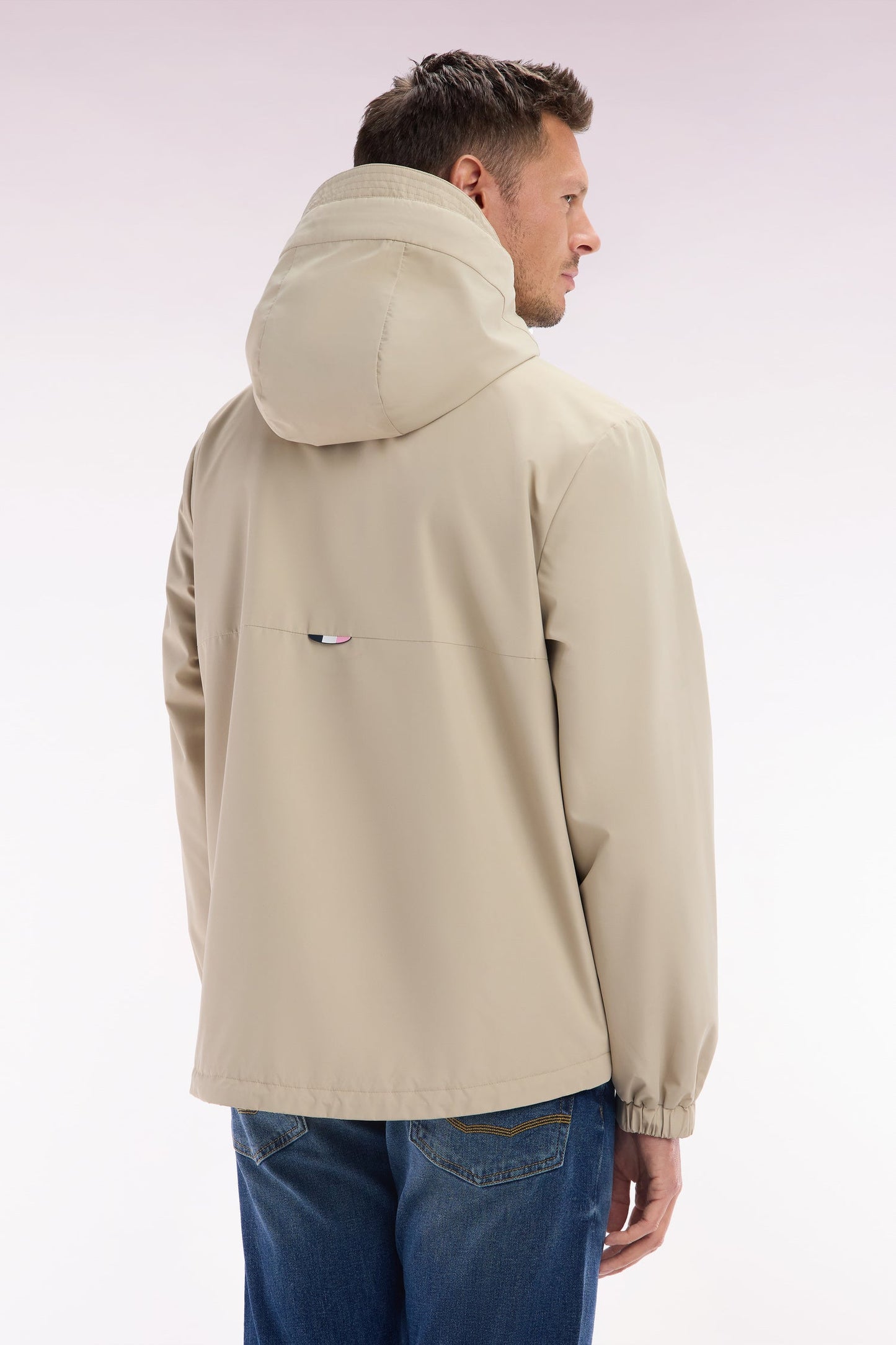 Blouson coupe-vent en nylon Soft Touch à capuche beige