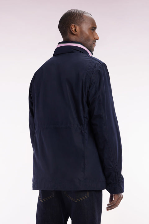 Parka courte 4 poches à col montant et capuche en nylon bleu marine - Image 3