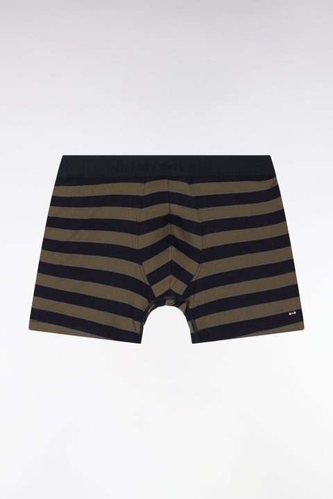 Boxer en jersey de coton stretch cerclé marine et kaki - Image 1