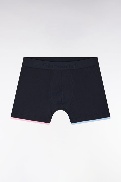 Boxer en jersey de coton stretch uni marine à bordures rayées - Image 1
