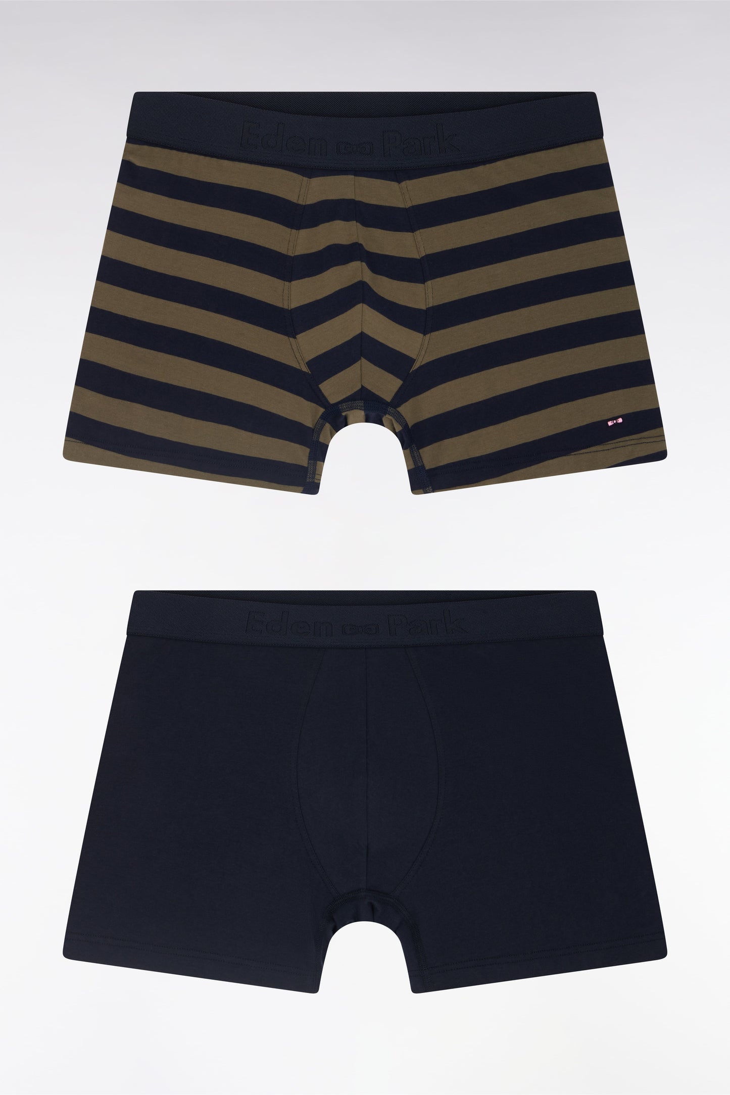 Lot de deux boxers unis et cerclés en jersey de coton stretch marine et kaki