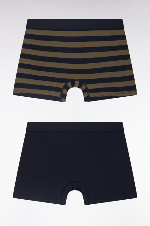Lot de deux boxers unis et cerclés en jersey de coton stretch marine et kaki - Image 2