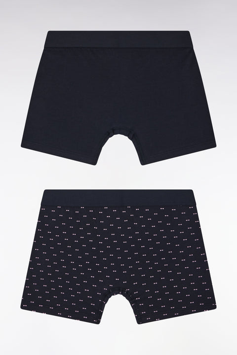 Lot de deux boxers unis et imprimés en jersey de coton stretch marine - Image 2