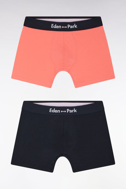 Lot de deux boxers en jersey de coton stretch marine et corail - Image 1