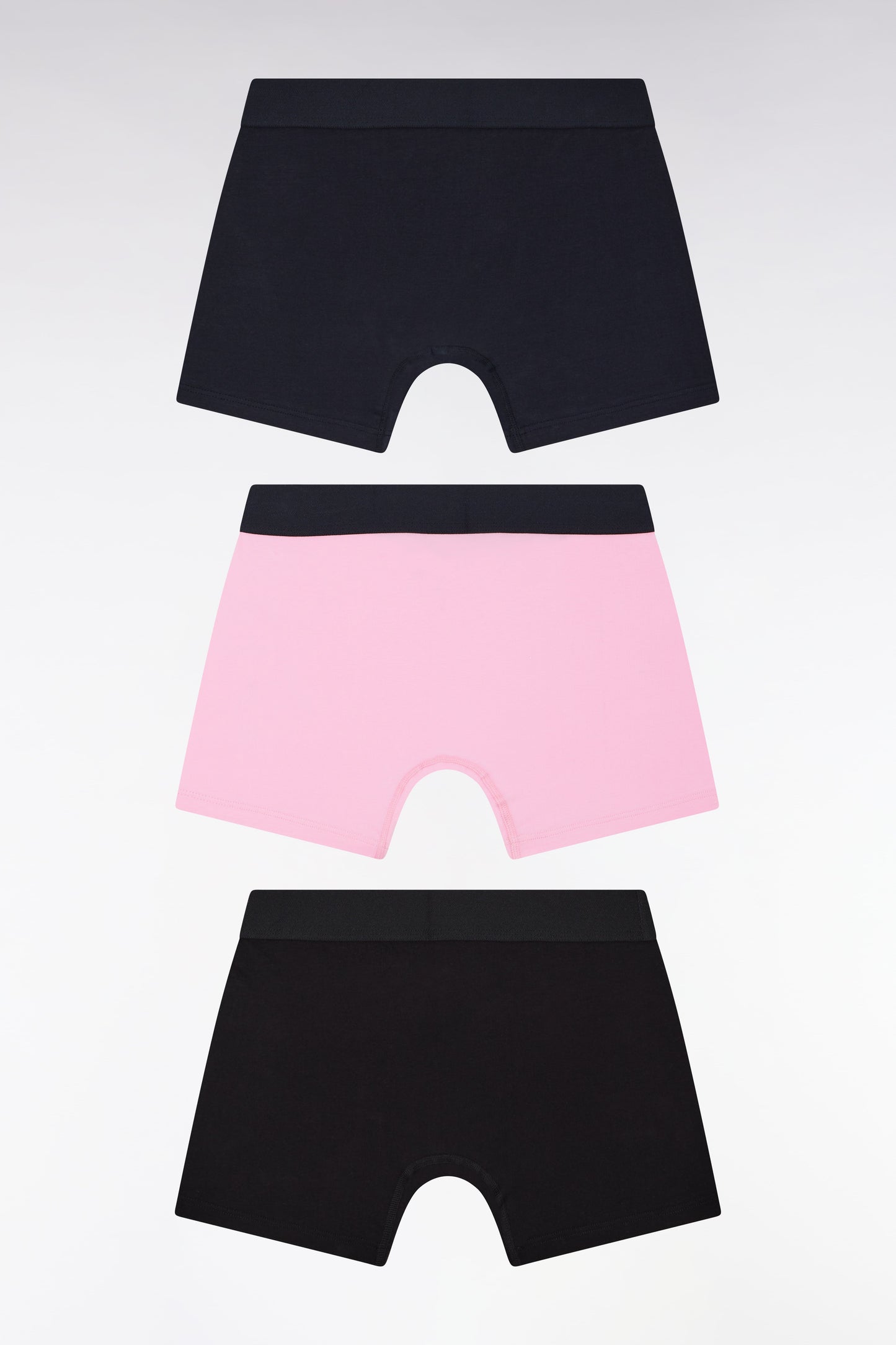 Lot de trois boxers en jersey de coton unis noir, marine et rose