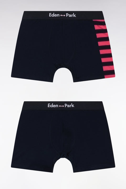 Lot de deux boxers en jersey de coton stretch marine et fuchsia détails cerclés - Image 1