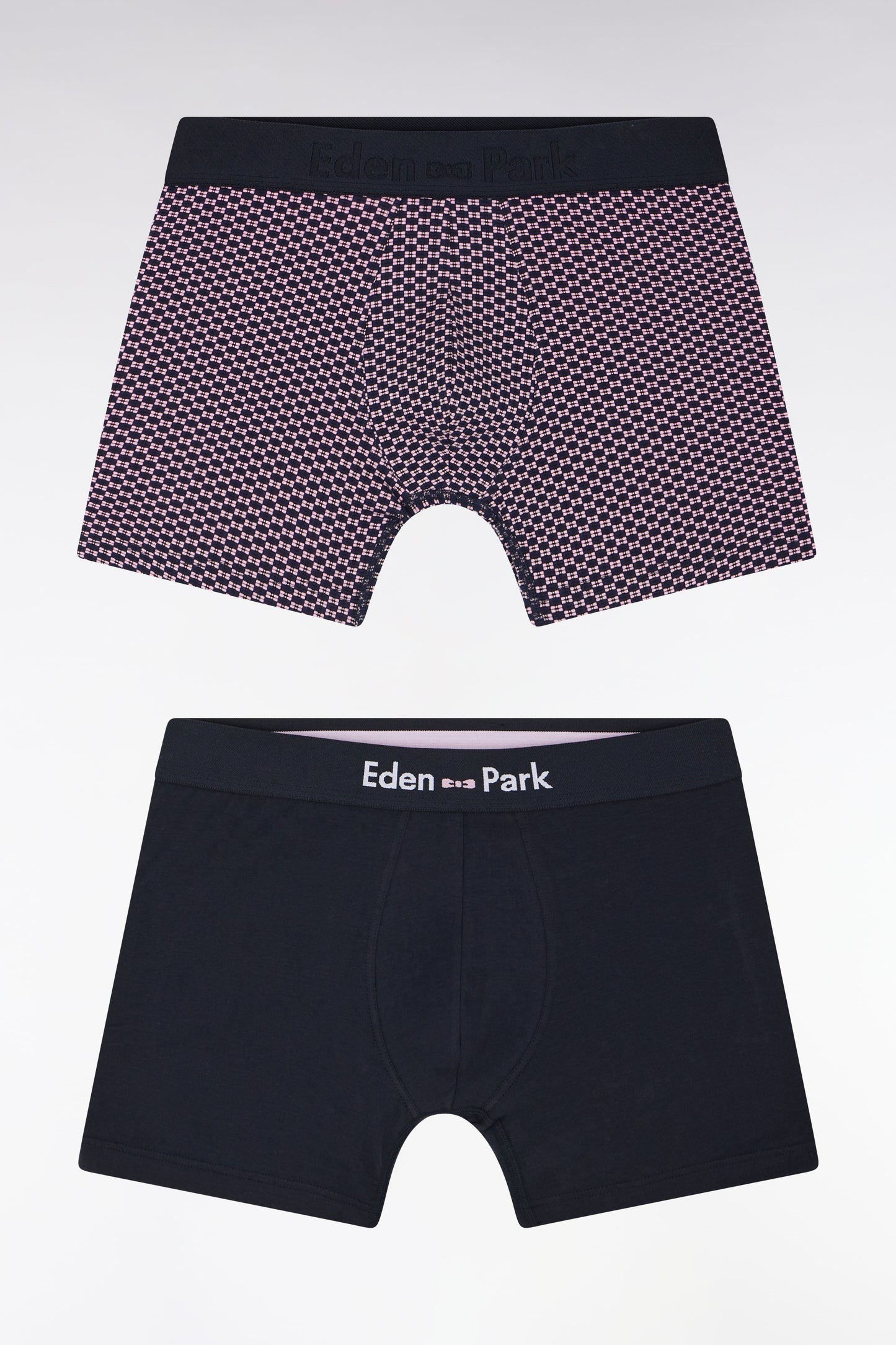 Lot de deux boxers en jersey de coton stretch uni et rose imprimé
