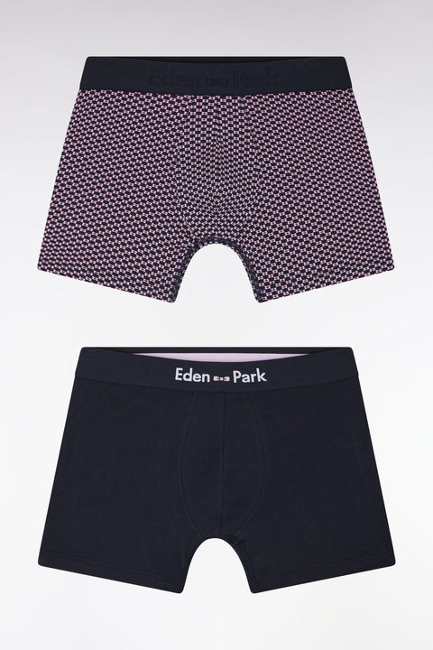 Lot de deux boxers en jersey de coton stretch uni et rose imprimé - Image 1