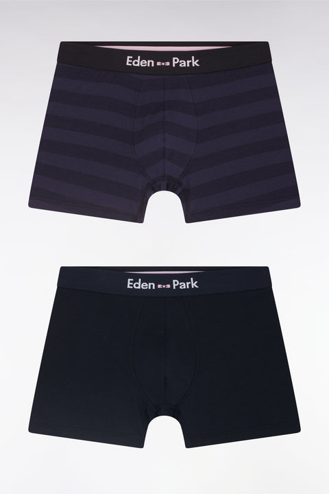 Lot de deux boxers en jersey de coton stretch marine et cerclé marine - Image 2