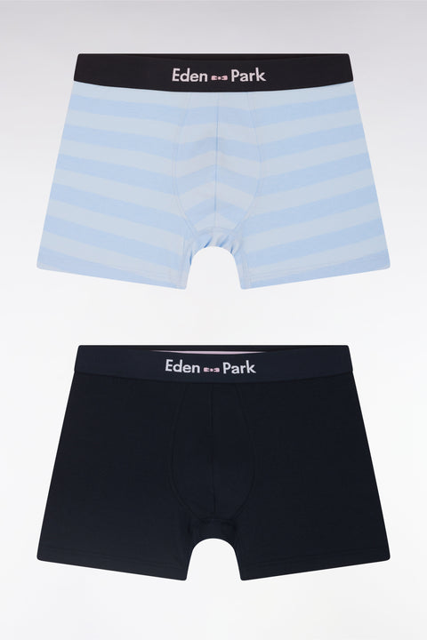 Lot de deux boxers en jersey de coton stretch marine et cerclé ciel - Image 1