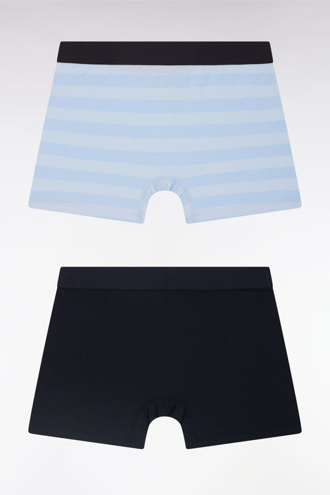 Lot de deux boxers en jersey de coton stretch marine et cerclé ciel - Image 2