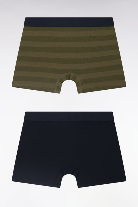 Lot de deux boxers en jersey de coton stretch marine et cerclé kaki - Image 2