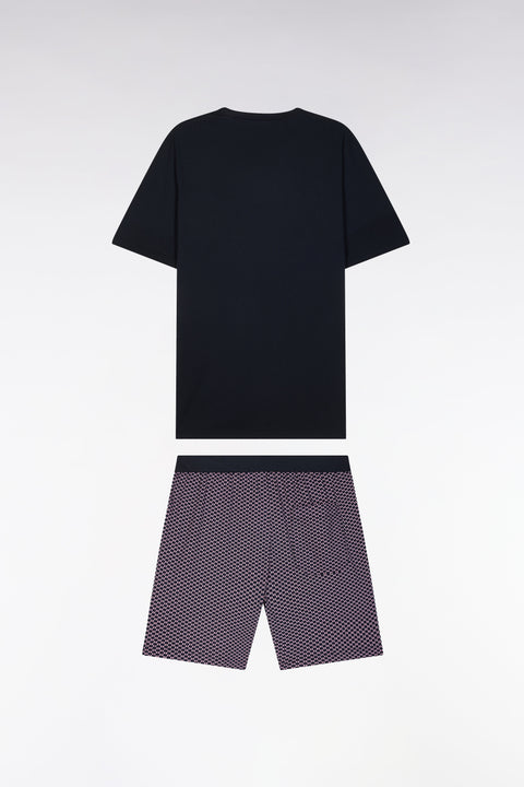 Pyjama court en jersey de coton marine et bordeaux short à micromotifs - Image 2