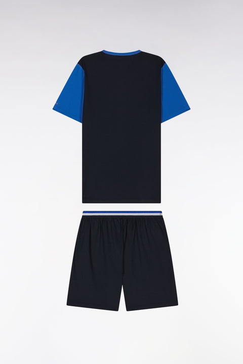 Pyjama court en jersey de coton marine bleu et blanc short à détails rayés - Image 2