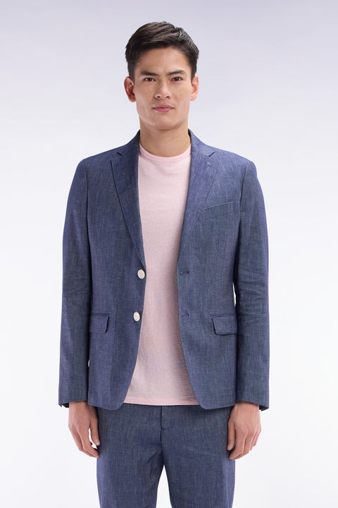 Veste de costume en lin et coton stretch marine - Image 1