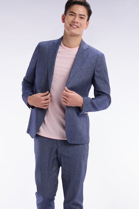 Veste de costume en lin et coton stretch marine - Image 3