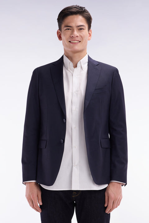 Veste à fines rayures en laine stretch mélangée marine - Image 1