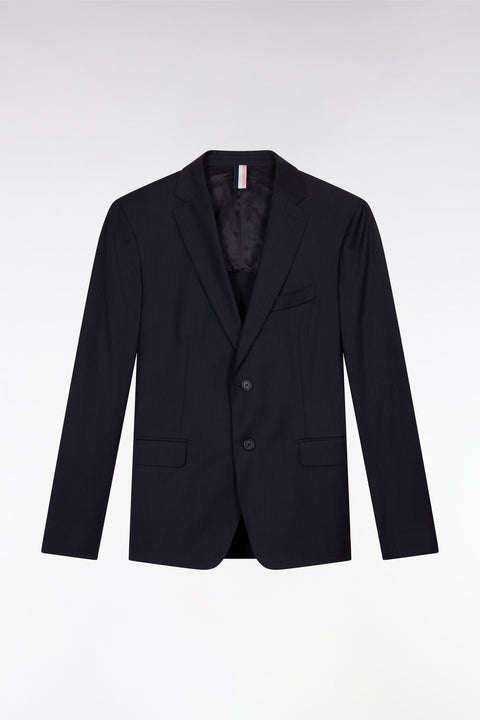 Veste à fines rayures en laine stretch mélangée marine - Image 2