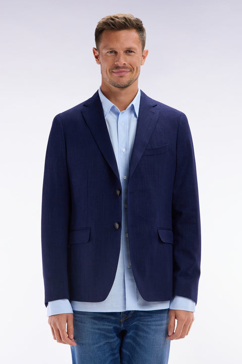 Veste en fil teint de laine et lin stretch mélangés marine - Image 1