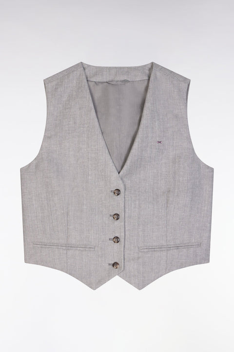 Gilet de costume en twill de lin et laine à chevron gris - Image 2