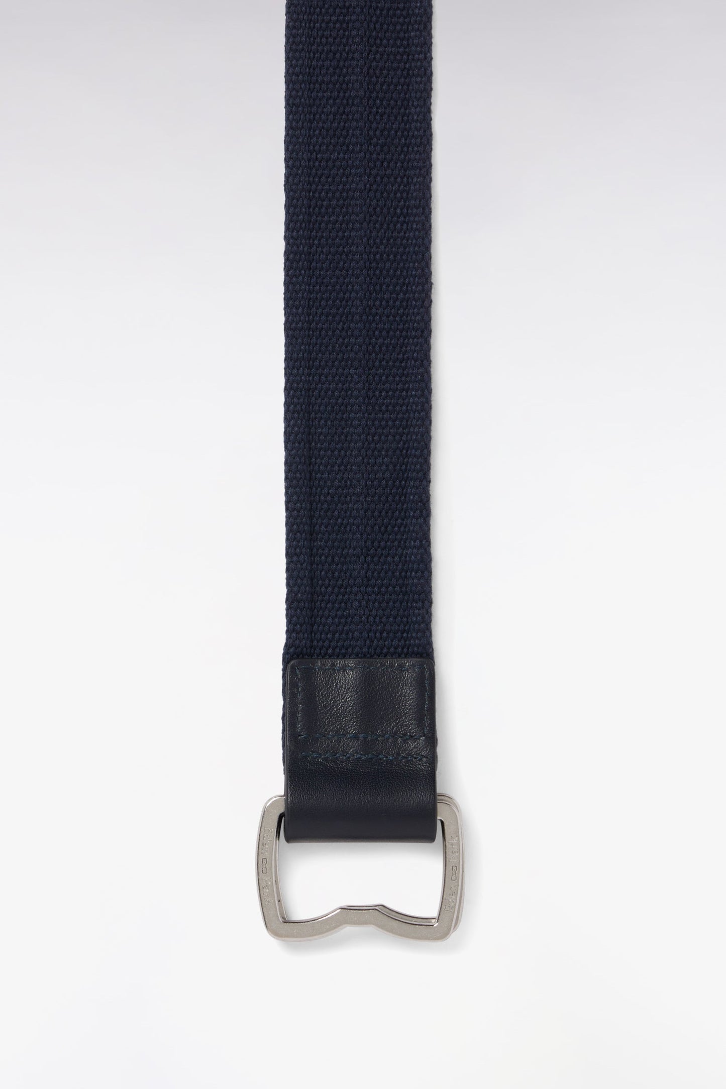 Ceinture en cuir et textile marine à boucle nœud papillon