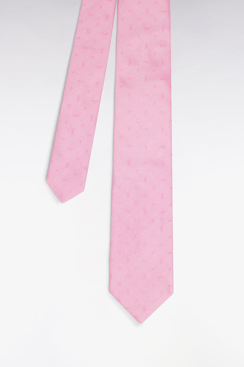 Cravate en soie rose à micromotifs nœuds papillon - Image 1