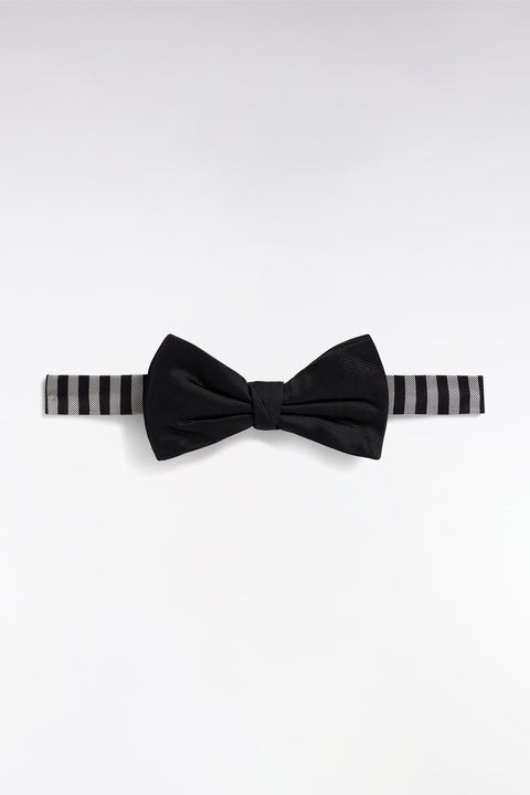 Noeud papillon en soie noir collier rayé - Image 1