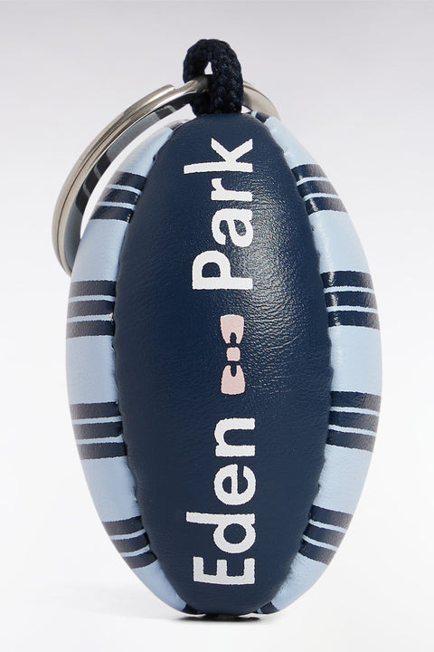Porte-clés ballon de rugby à rayures ciel et marine - Image 1