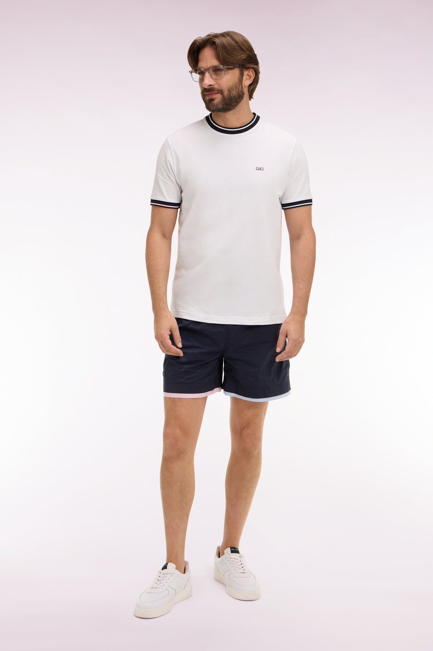Maillot de bain marine passepoils contrastés