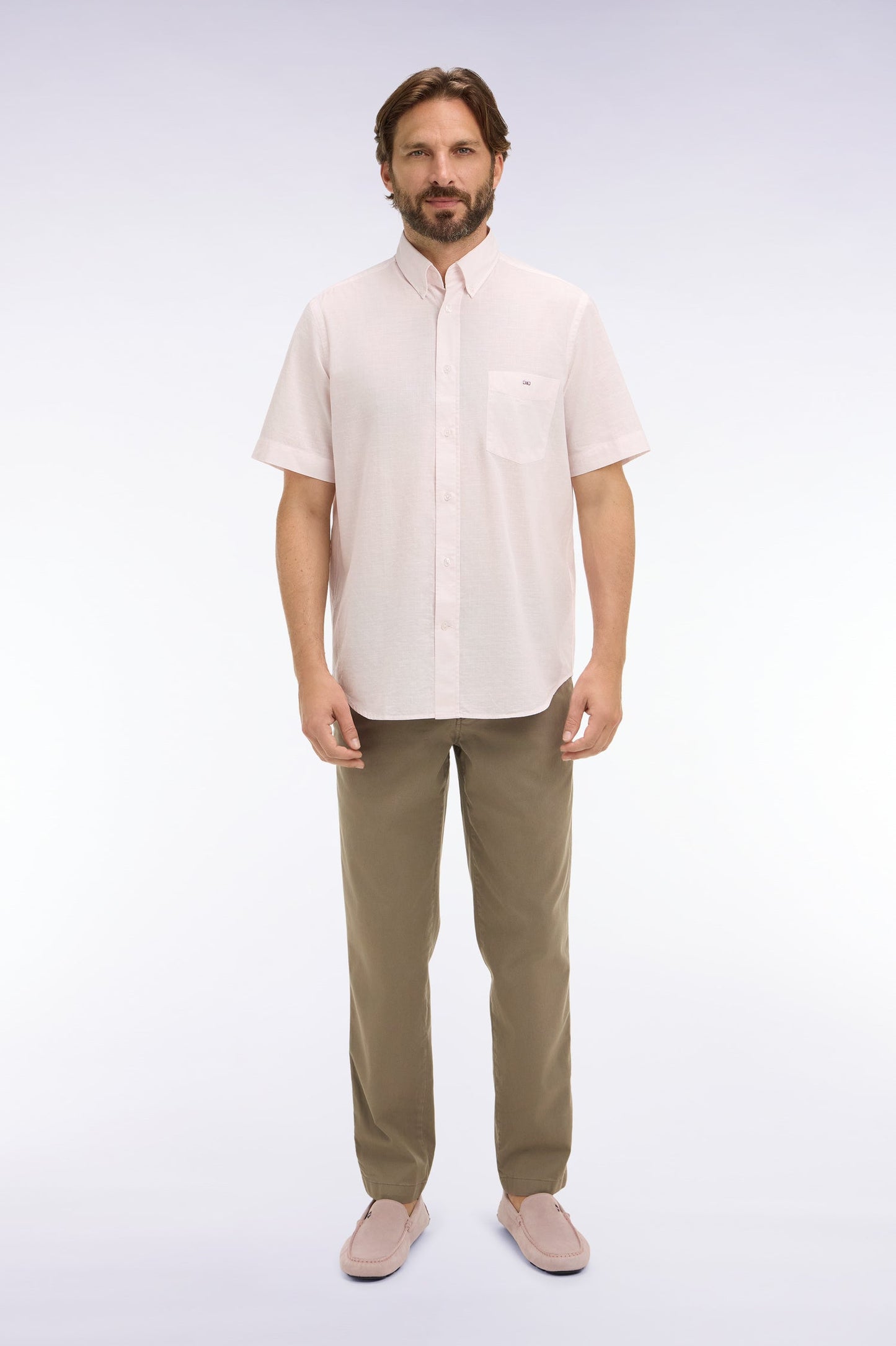 Pantalon chino taille élastique en coton et lyocell beige