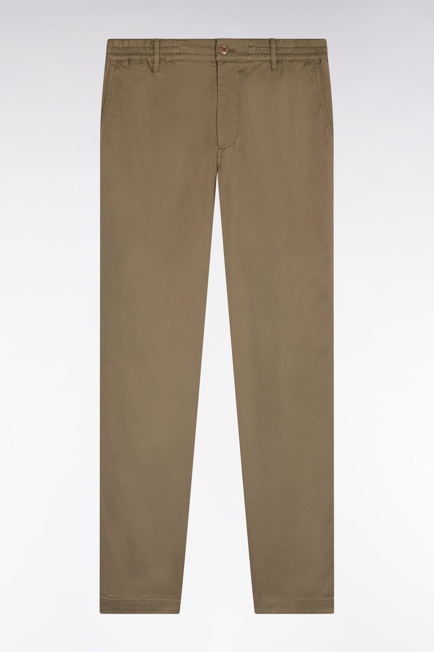 Pantalon chino taille élastique en coton et lyocell beige