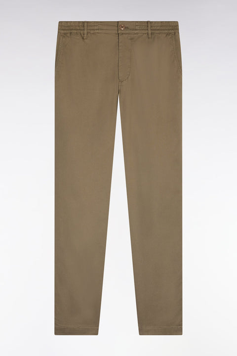 Pantalon chino taille élastique en coton et lyocell beige - Image 2