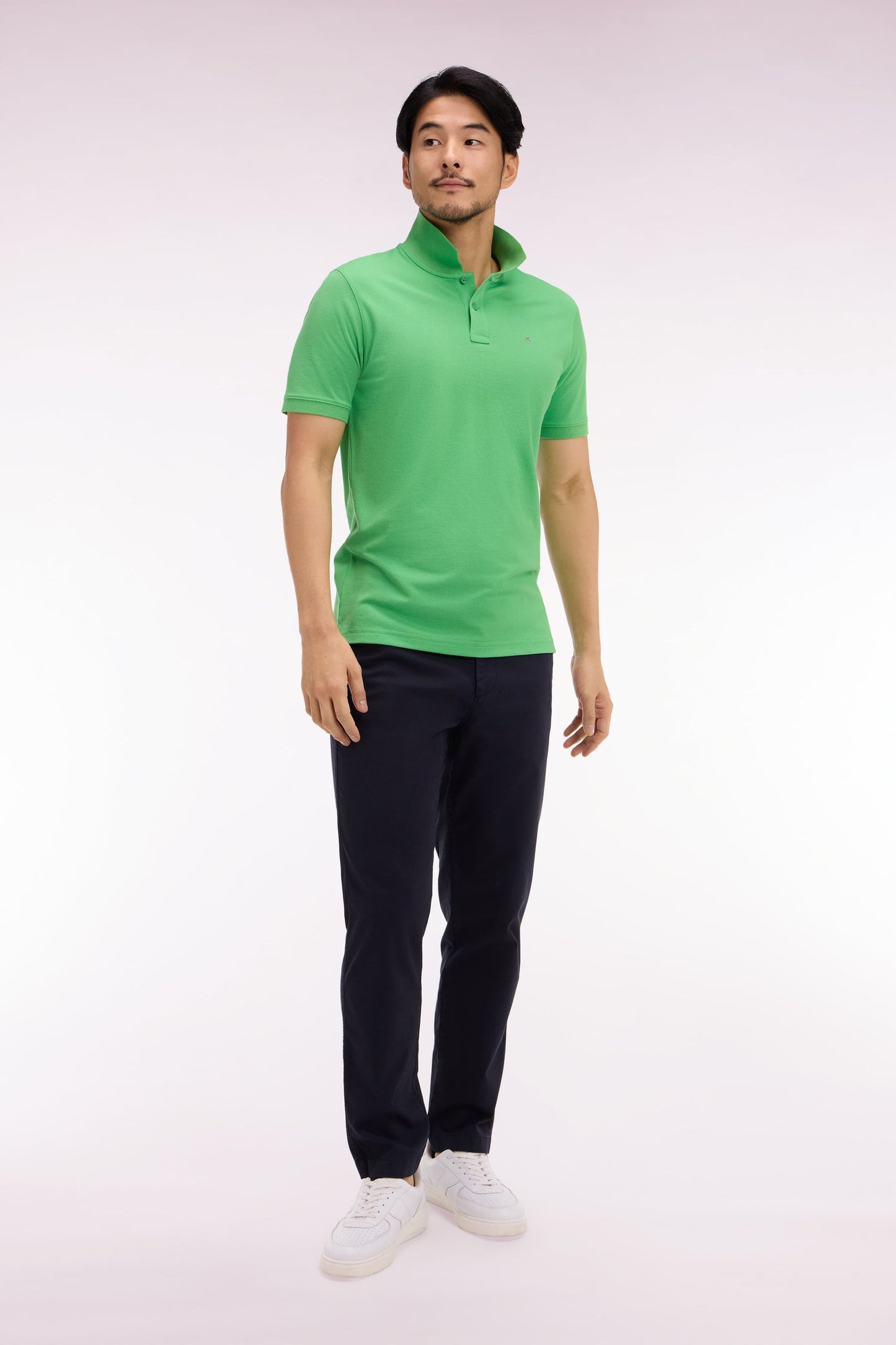 Pantalon chino taille élastique en coton et lyocell marine