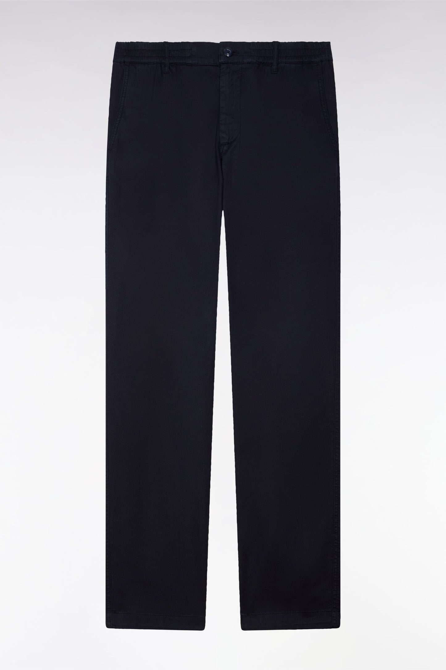 Pantalon chino taille élastique en coton et lyocell marine