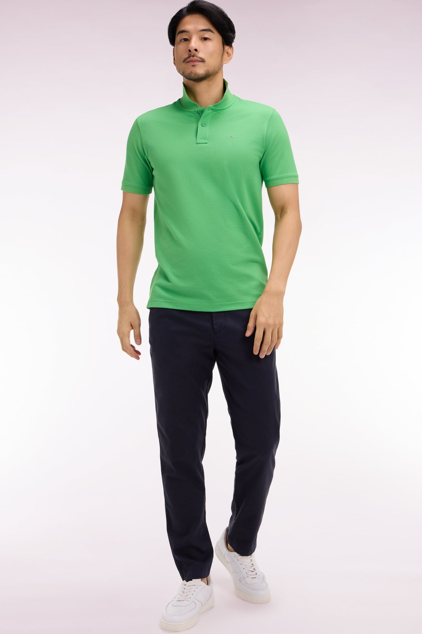 Pantalon chino taille élastique en coton et lyocell marine