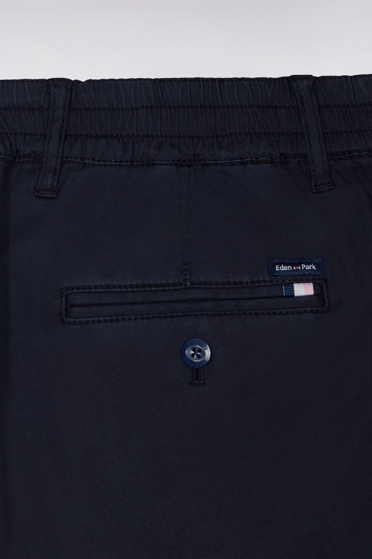 Pantalon chino taille élastique en coton et lyocell marine