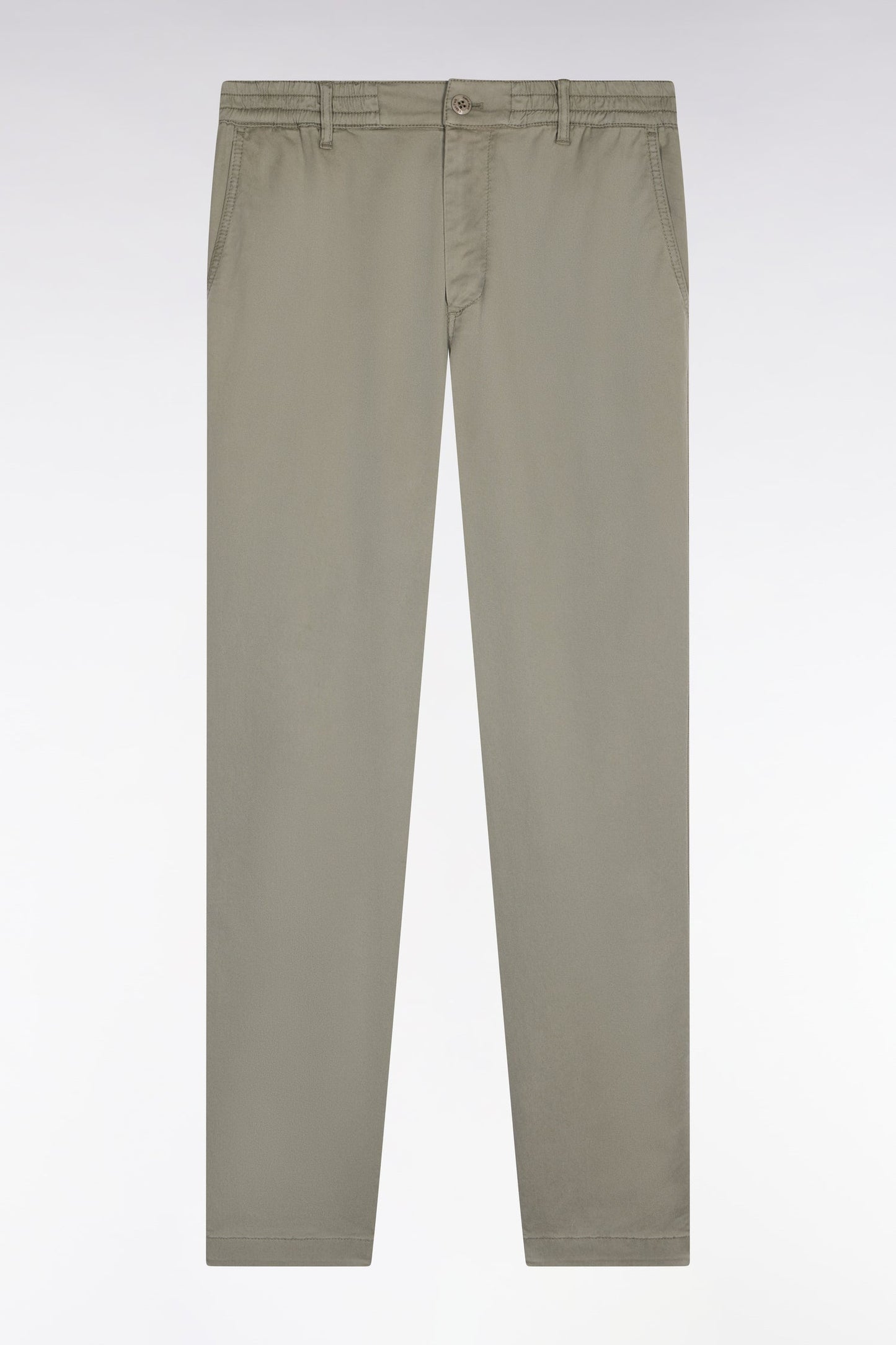 Pantalon chino taille élastique en coton et lyocell kaki
