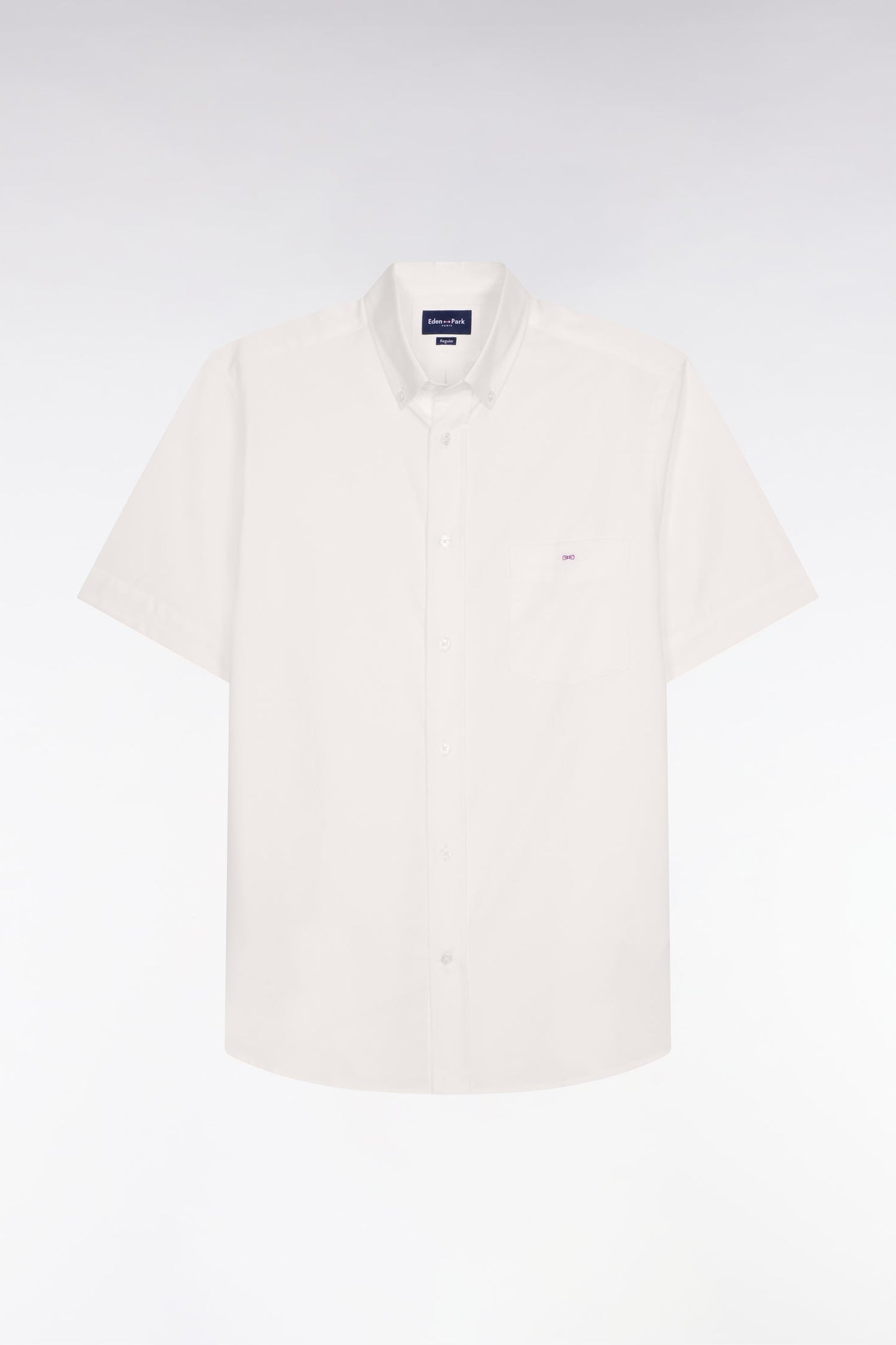 Chemise à manches courtes en coton fil teint blanc